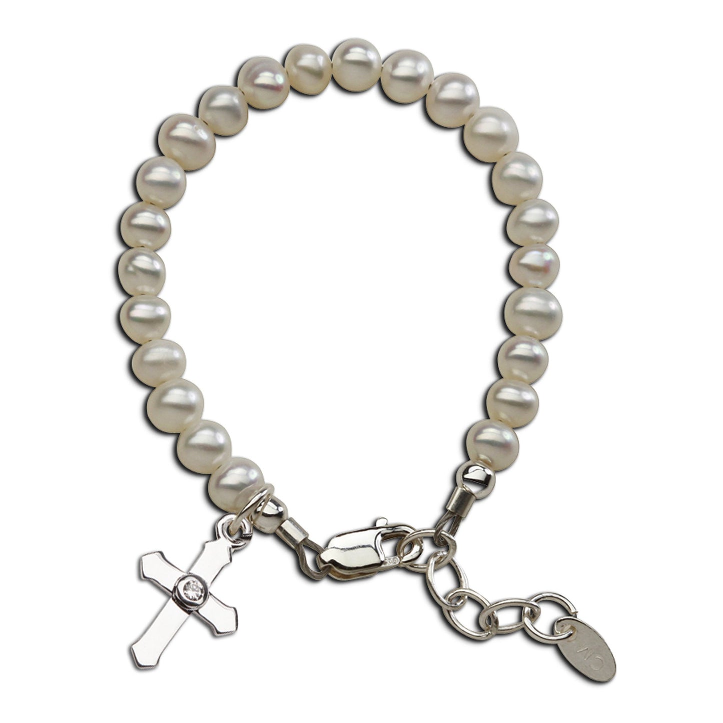 Lacey - Sterling Silver Pearl Cross Bracelet
