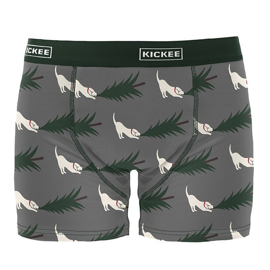 Men's Print Boxer Brief - Pewter Christmas Tree Drag