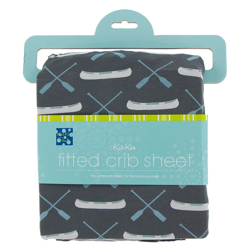 Print Fitted Crib Sheet - Stone Paddles and Canoe