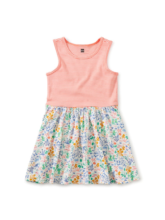 Print Mix Skirted Dress - Azores Island Liberty in Chalk