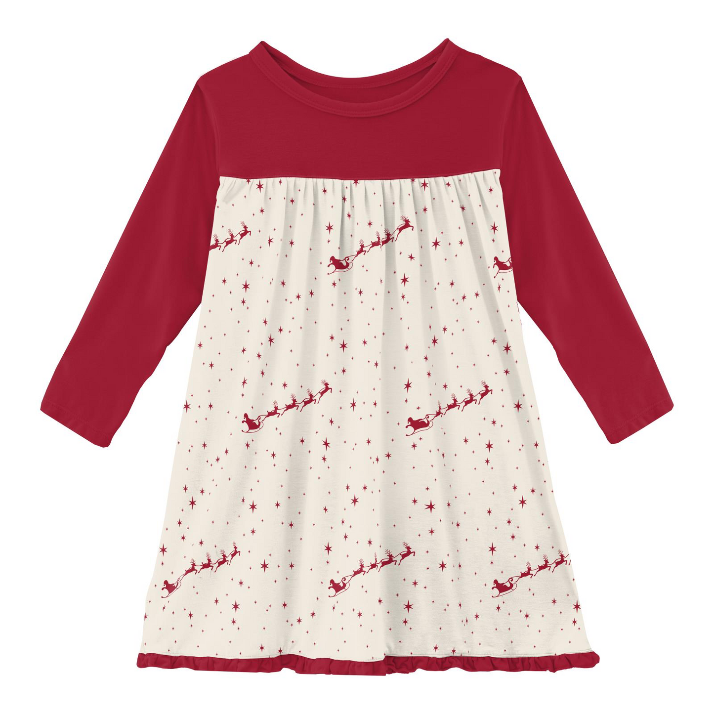 Natural Flying Santa Print Classic L/S Swing Dress