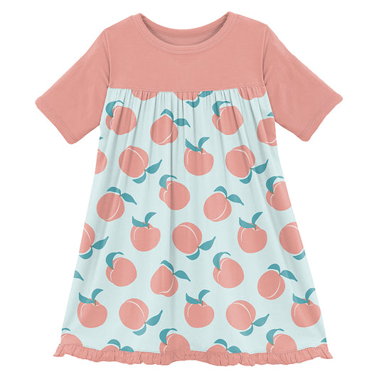 Classic Short Sleeve Swing Dress in Fresh Air Peaches