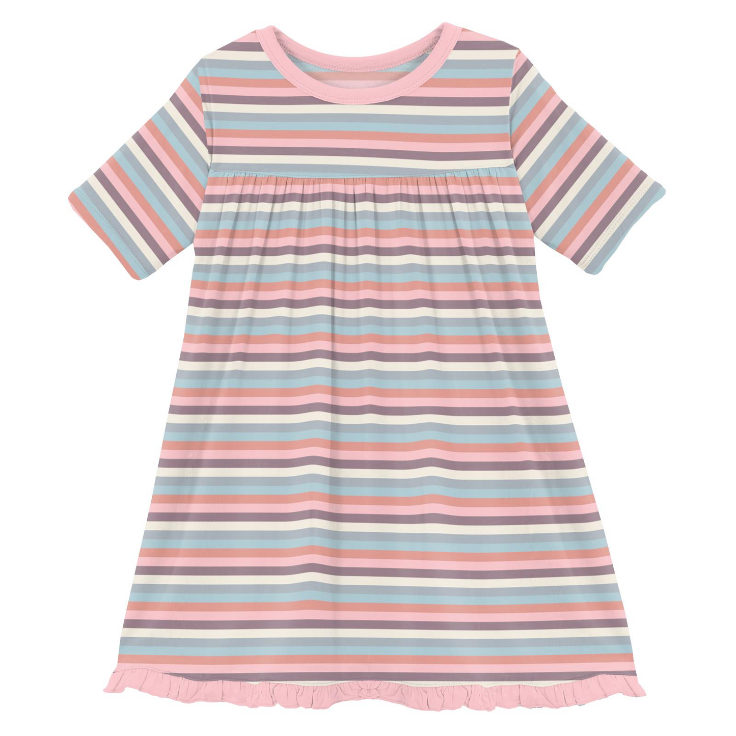 Classic Short Sleeve Swing Dress in Spring Bloom Stripe