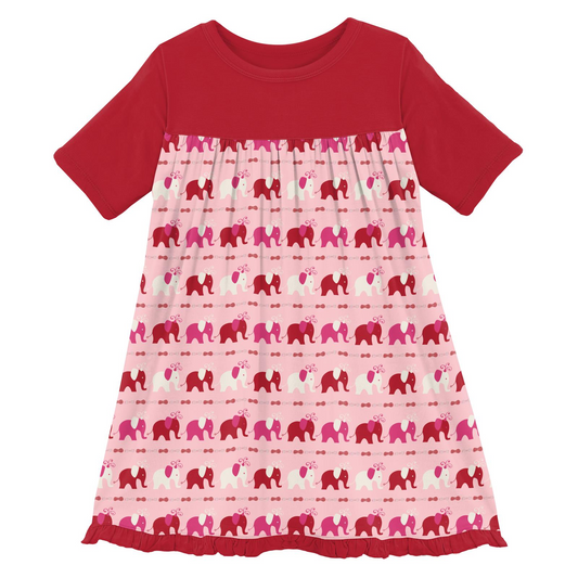 Calypso Elephant Print Short Sleeve Swing Dress