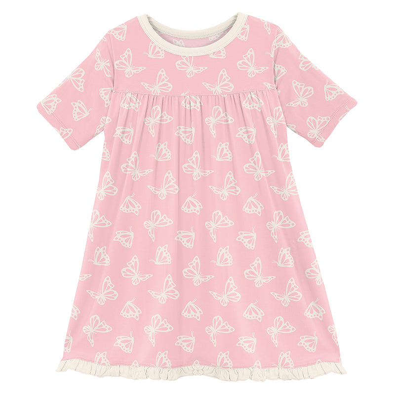 Lotus Butterfly Print Classic Short Sleeve Swing Dress