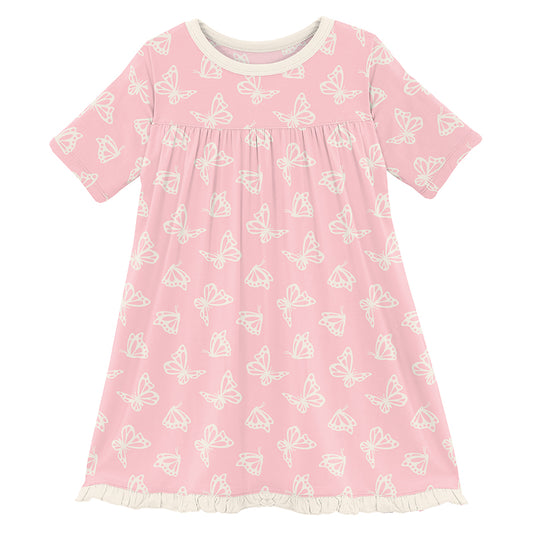 Lotus Butterfly Print Classic Short Sleeve Swing Dress