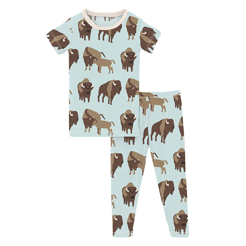 Print Short Sleeve Pajama Set in Fresh Air Bison