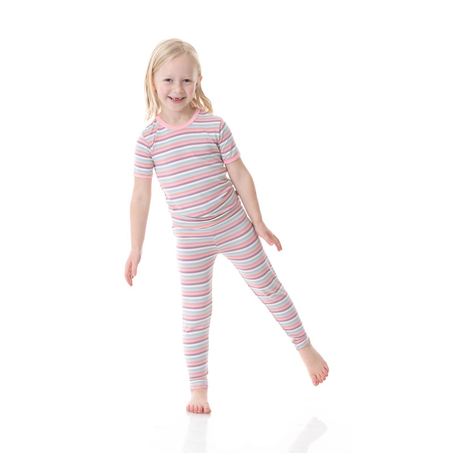 Print Short Sleeve Pajama Set in Spring Bloom Stripe