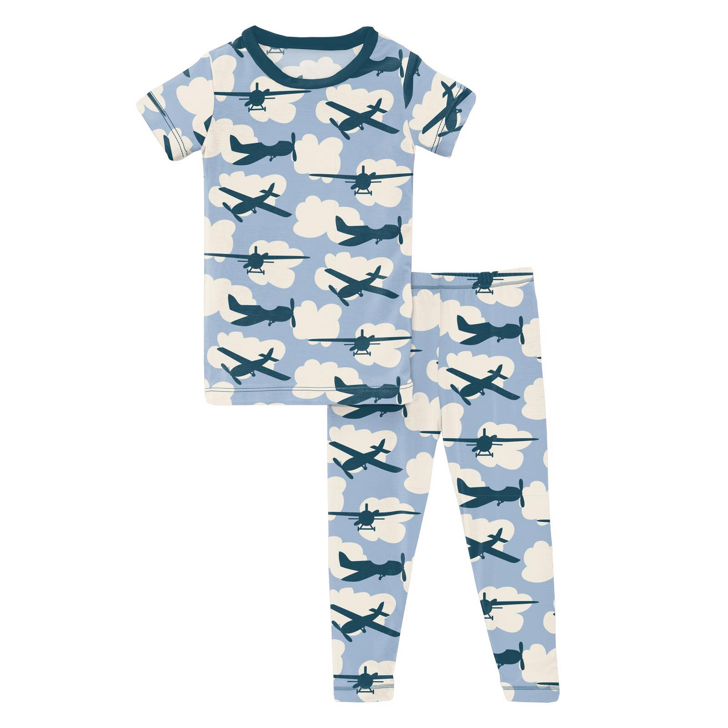 Pond Airplane Print Short Sleeve Pajama Set