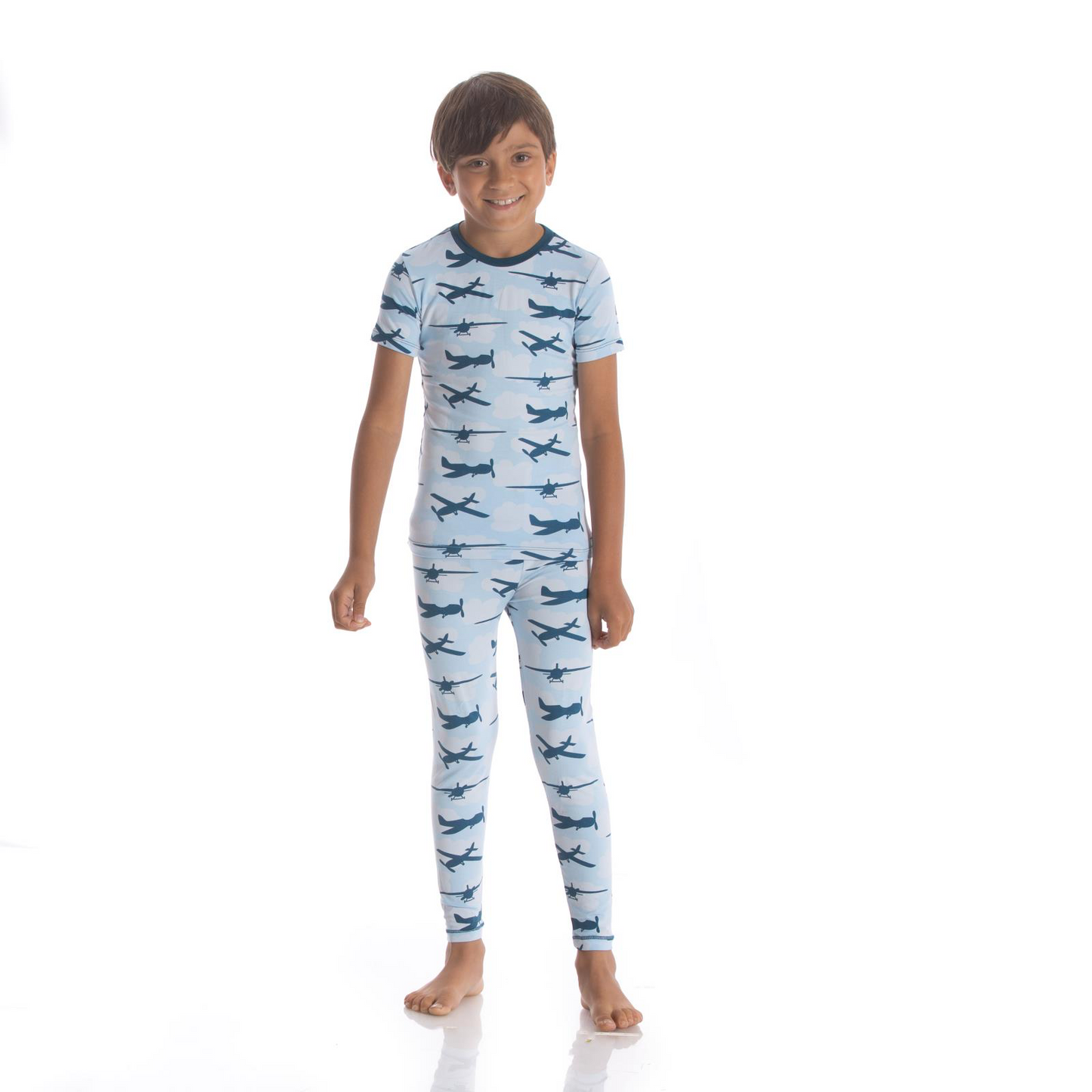 Pond Airplane Print Short Sleeve Pajama Set
