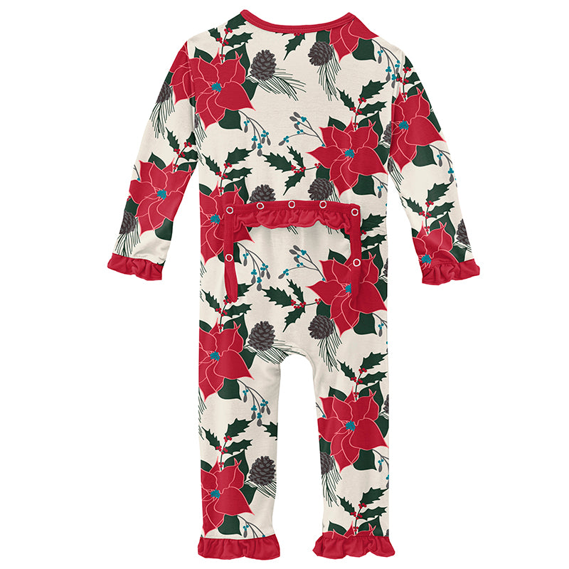 Print Classic Ruffle Coverall with Snaps - Christmas Floral