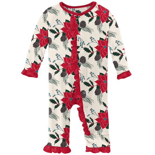 Print Classic Ruffle Coverall with Snaps - Christmas Floral