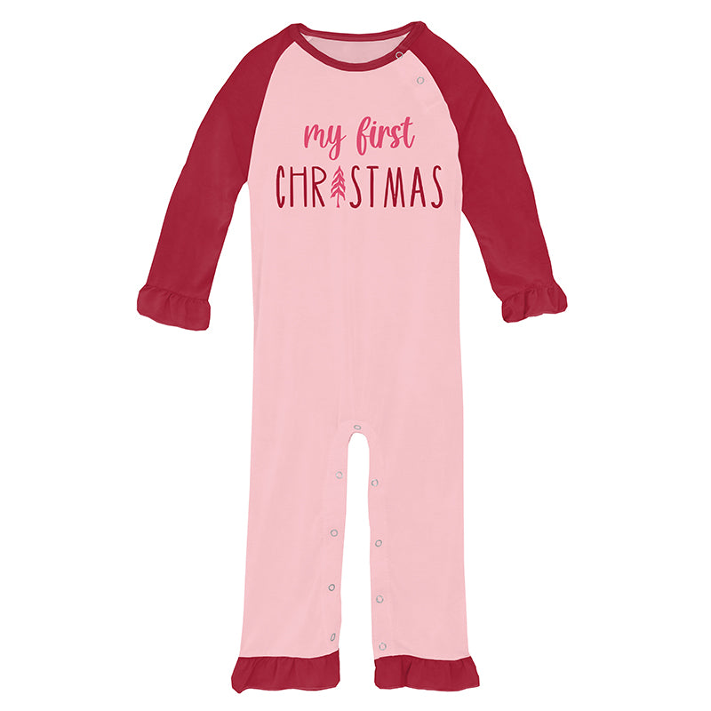 Lotus First Christmas Graphic Ruffle Raglan Romper