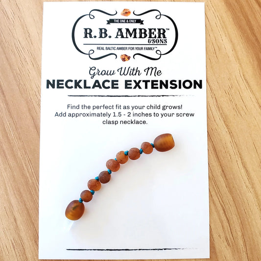 Aqua/Marine Blue Sea Glass + Raw Cognac Baltic Amber Jewelry Extender