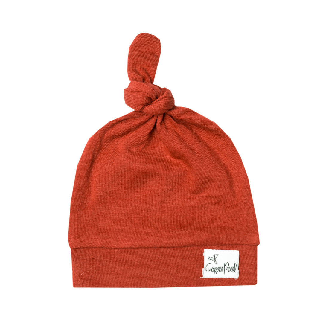 Copper Pearl Top Knot Hat 0-4mo - Rust