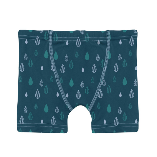 Peacock Raindrops Print Boy's Boxer Brief
