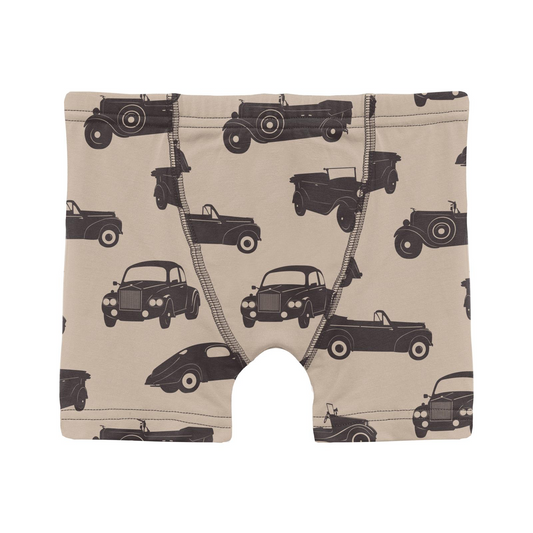 Burlap Vintage Cars Print Boy's Boxer Brief