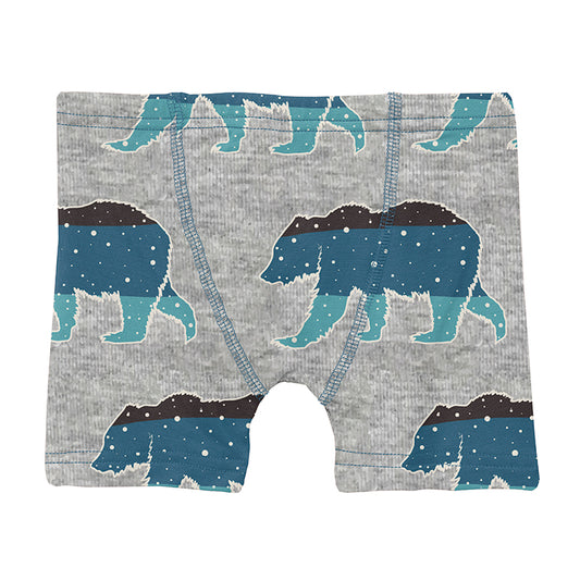 Print Boy's Boxer Brief in Heather Mist Night Sky Bear