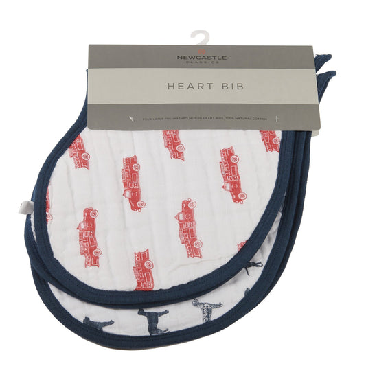 Fire Truck and Dalmatian Cotton Heart Bibs - Set of 2