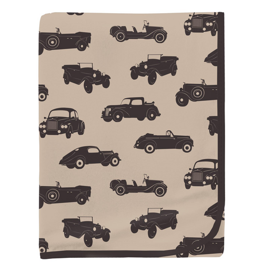 Burlap Vintage Cars Print Swaddling Blanket