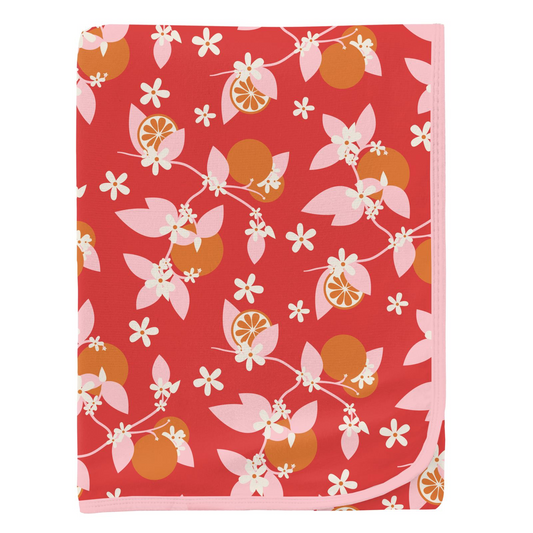 Poppy Orange Blossom Print Swaddling Blanket
