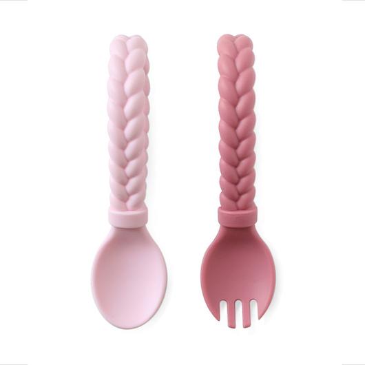 Itzy Ritzy Baby Spoons - Silicone Baby Fork & Spoon Set - Pink
