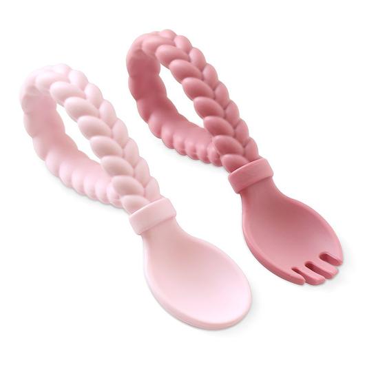 Itzy Ritzy Baby Spoons - Silicone Baby Fork & Spoon Set - Pink