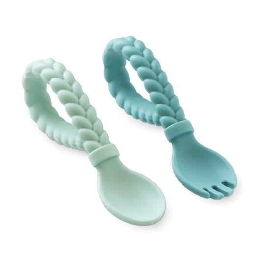 Itzy Ritzy Baby Spoons - Silicone Baby Fork & Spoon Set - Mint