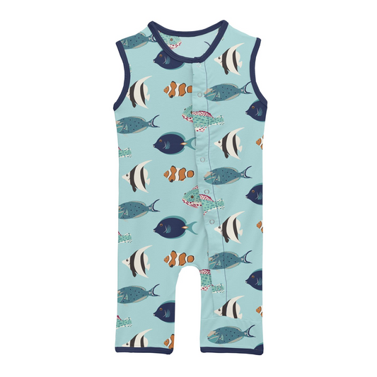 Print Tank Romper in Tropical Fish