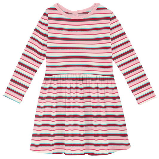 Anniversary Bobsled Stripe Print L/S Twirl Dress