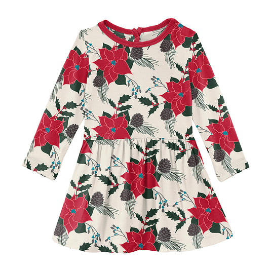 Print Long Sleeve Twirl Dress - Christmas Floral