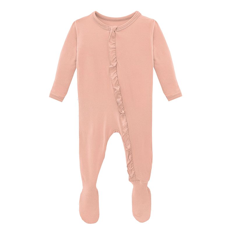 Solid Classic Ruffle Footie with Zipper - Peach Blossom