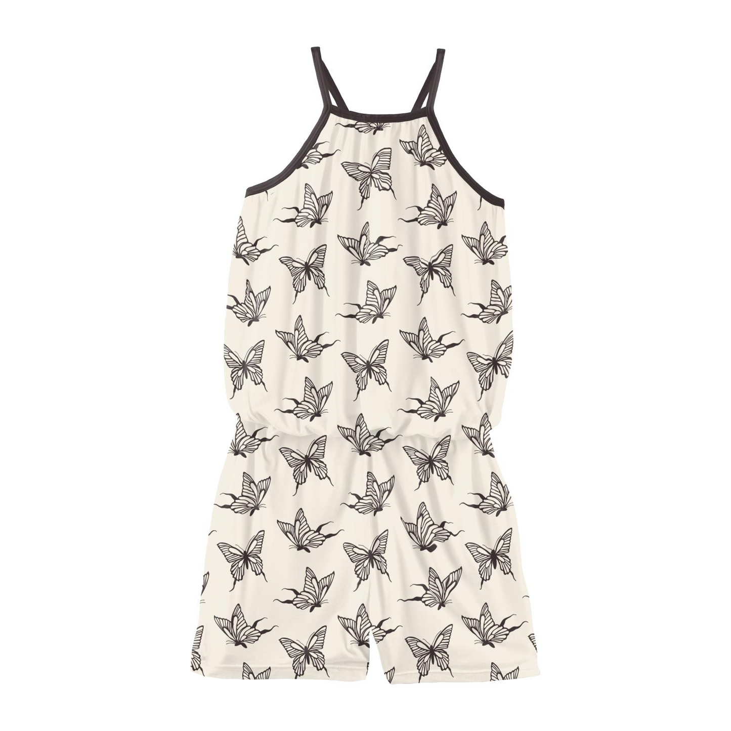Print Keyhole Romper in Natural Swallowtail