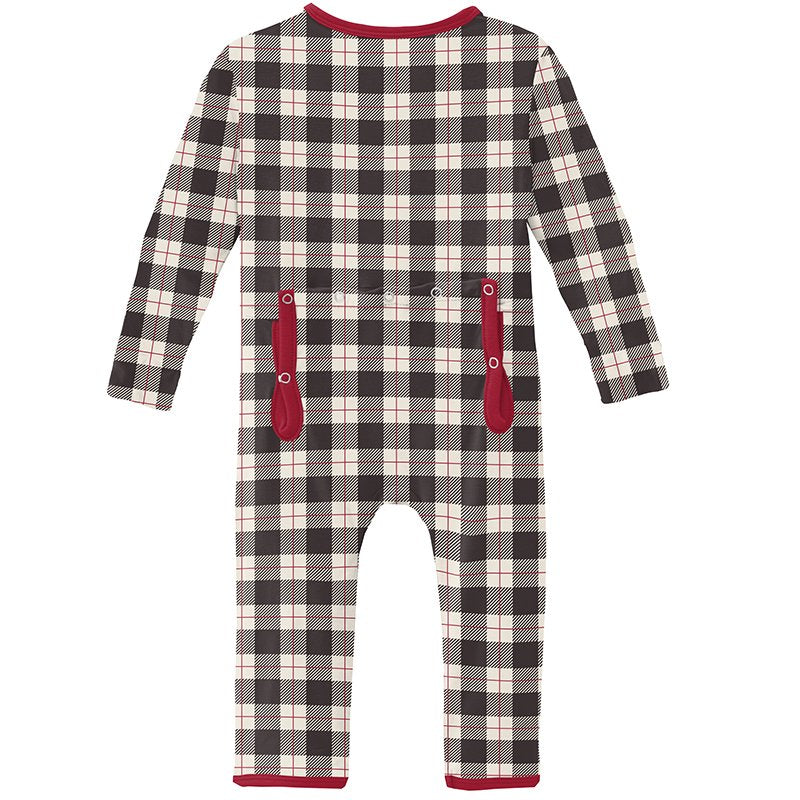 Print Coverall with Zipper - Midnight Holiday Plaid