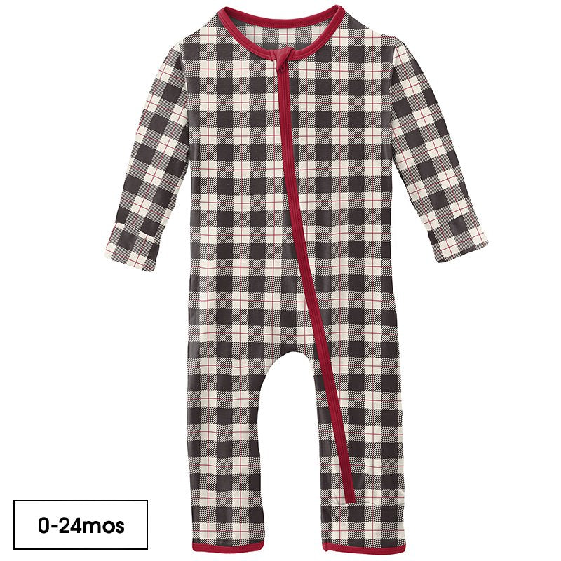 Print Coverall with Zipper - Midnight Holiday Plaid
