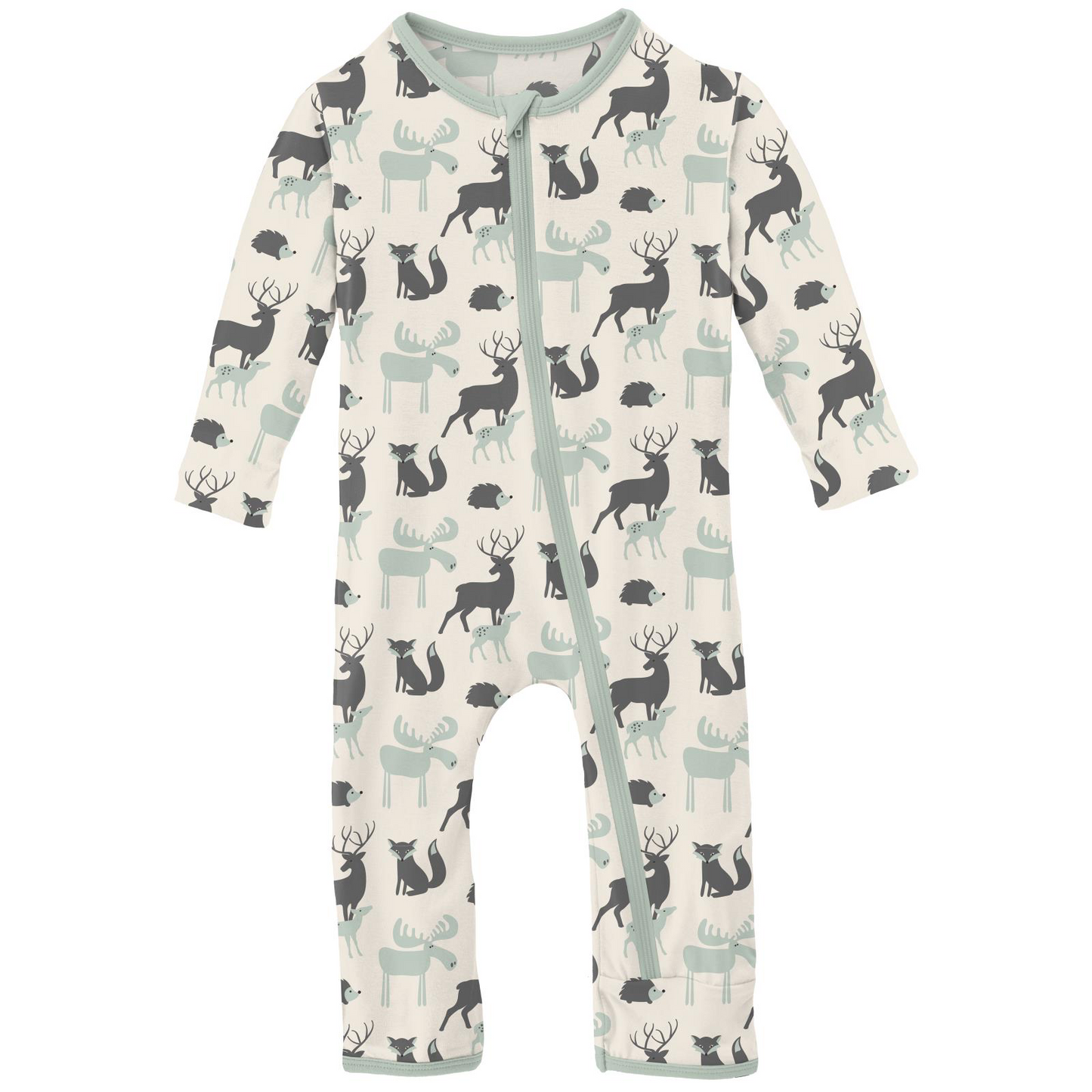 Natural Forest Animals Print Coverall with Zipper