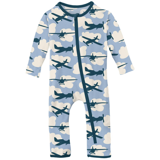 Pond Airplanes Print Coverall with Zipper