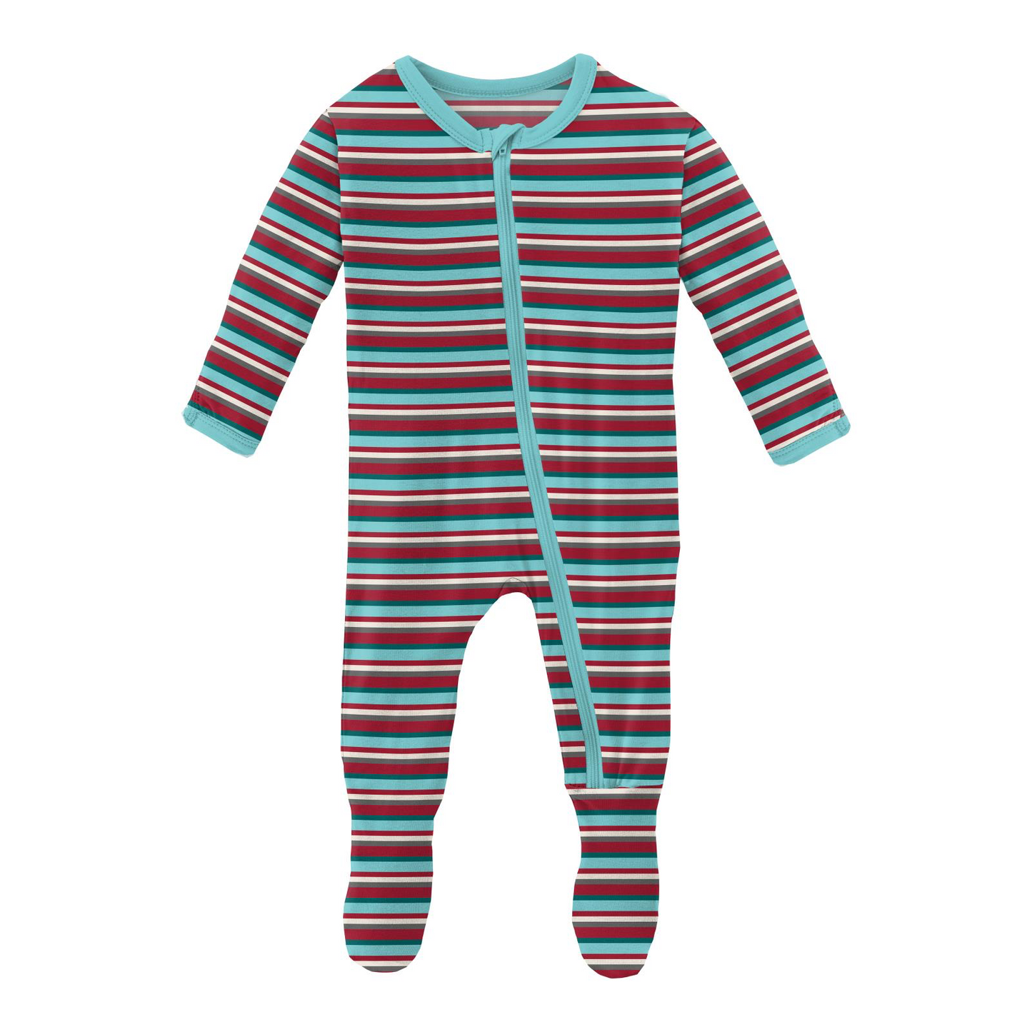 Christmas Stripe Print Footie with Zipper