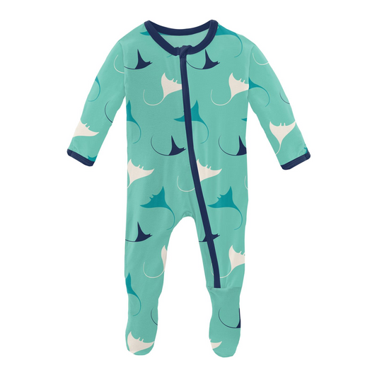 Print Footie with Zipper in Glass Manta Ray