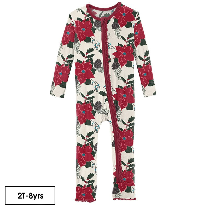 Print Muffin Ruffle Coverall with Zipper - Christmas Floral
