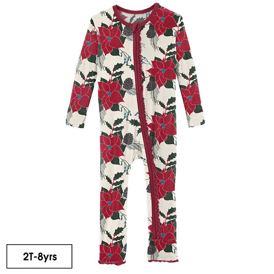 Print Muffin Ruffle Coverall with Zipper - Christmas Floral