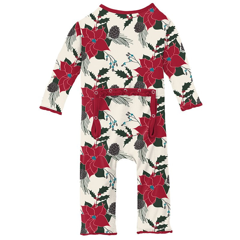 Print Muffin Ruffle Coverall with Zipper - Christmas Floral