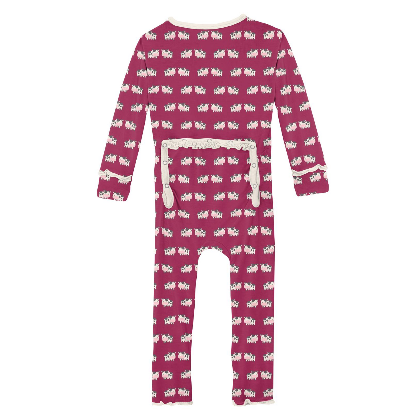 Berry Cow Print Ruffle Coverall with Zipper