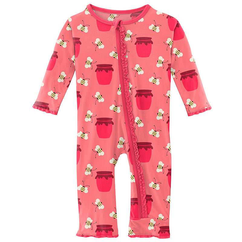 Print Classic Ruffle Coverall with Zipper - Strawberry Bees and Jam