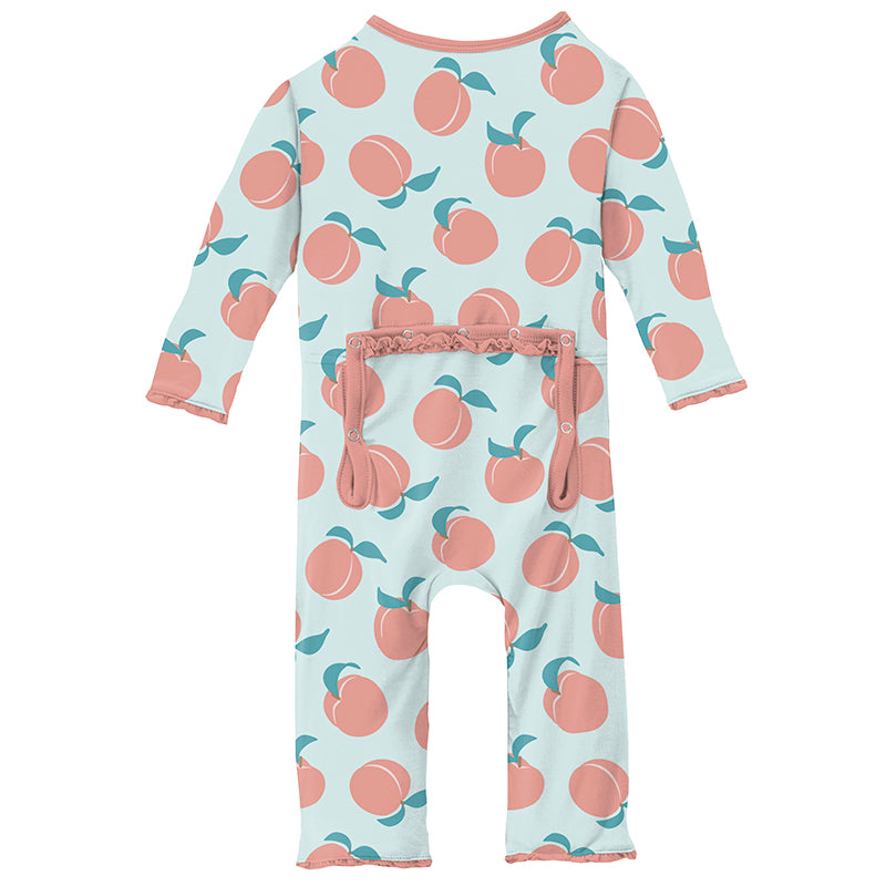 Print Muffin Ruffle Coverall with Zipper in Fresh Air Peaches