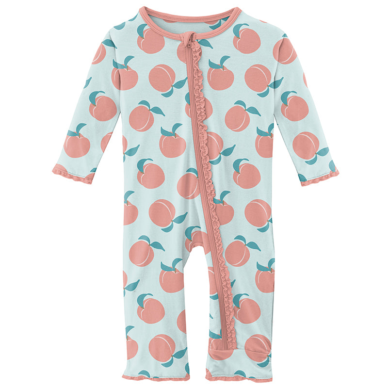 Print Muffin Ruffle Coverall with Zipper in Fresh Air Peaches