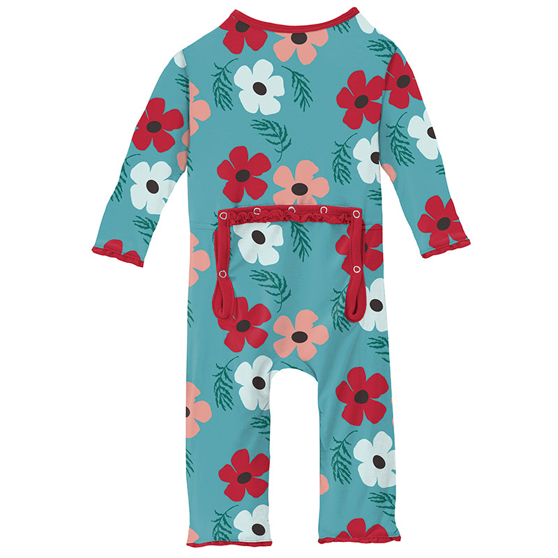Print Muffin Ruffle Coverall with Zipper in Glacier Wildflowers