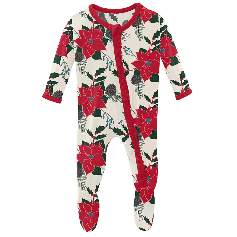 Print Classic Ruffle Footie with Zipper - Christmas Floral