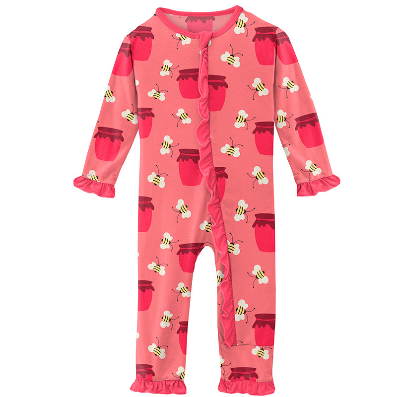 Print Classic Ruffle Coverall with Zipper - Strawberry Bees and Jam