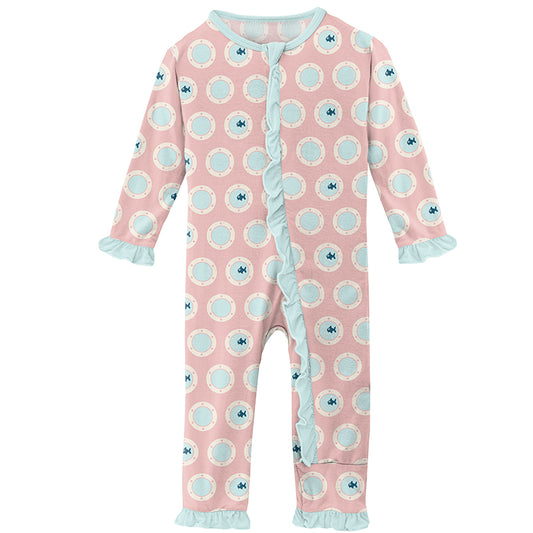Print Classic Ruffle Coverall with Zipper - Baby Rose Porthole